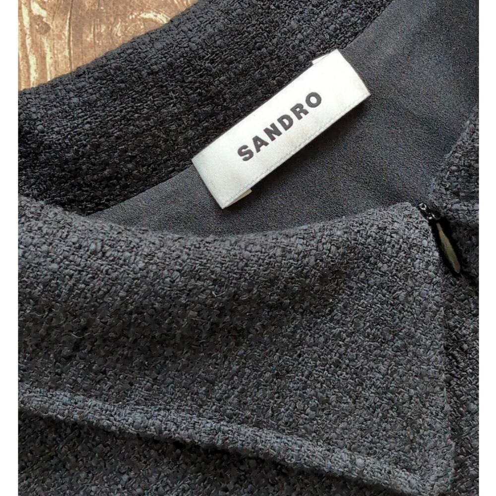 Sandro Nour Tweed Shirt Dress Short-Sleeve Dress in Two Materials -Black Size 40 - Picture 6 of 7